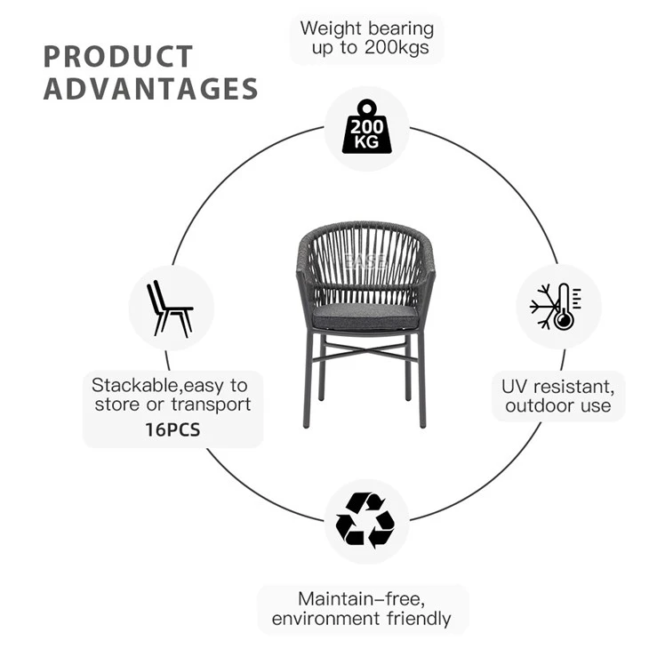 Rope Patio Outdoor Dining Chair With Armrests